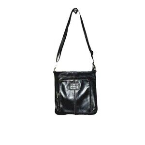 Fossil Black Leather Crossbody Bag Medium Zip Pockets Classic